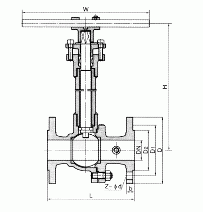 (DQ41Y/F)法蘭低溫球閥外形結(jié)構(gòu)圖 低溫球閥(圖1)