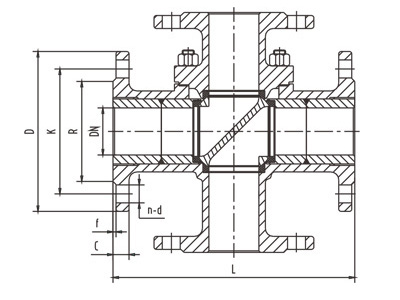 Q46F手動(dòng)四通球閥外形結(jié)構(gòu)圖 Q46F四通球閥(圖2)