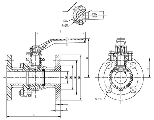 Q41F德標(biāo)法蘭球閥外形結(jié)構(gòu)圖 Q41F德標(biāo)法蘭球閥(圖1)