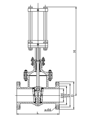 Z641H氣動(dòng)閘閥外形結(jié)構(gòu)圖 Z641H氣動(dòng)法蘭閘閥(圖1)
